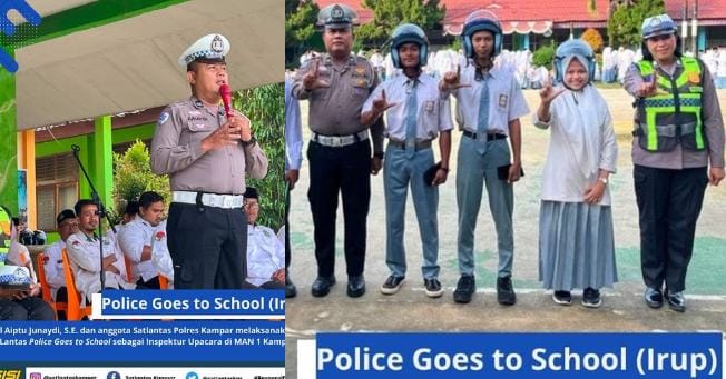 Police Goes to School di MAN 1 Kuok, Satlantas Polres Kampar Edukasi Keselamatan Berlalu Lintas dan Bagikan Helm SNI